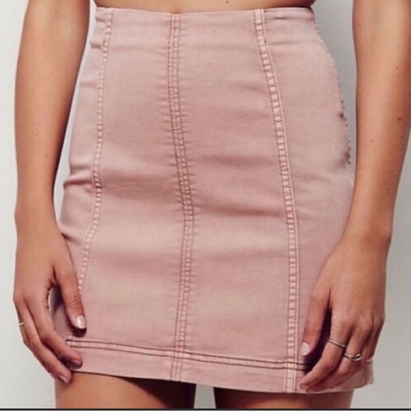 Free People Dresses & Skirts - Free People Modern Femme Fitted Stretch Denim Mini Skirt Mauve Pink Size 2